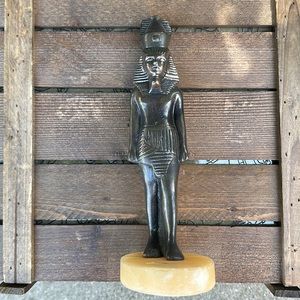 Vintage Egyptian Queen Nefertiti solid bronze statue with hieroglyphics